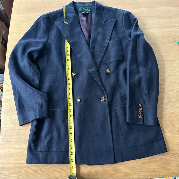 Lauren Ralph Lauren Linen Blazer Sz 12 Navy Double Breasted Crest Buttons Preppy - Picture 16 of 16